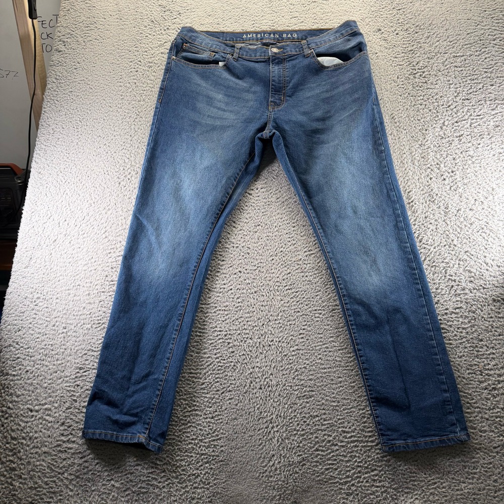 American Rag Cie Jeans Men 38x34 Blue Cotton Denim Straight Faded Stretch Travel